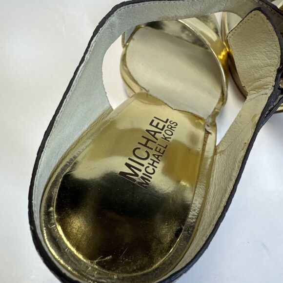 Michael Kors Odessa Snake Embossed Leather Platform Heel Size 8.5 Gold - Picture 6 of 8